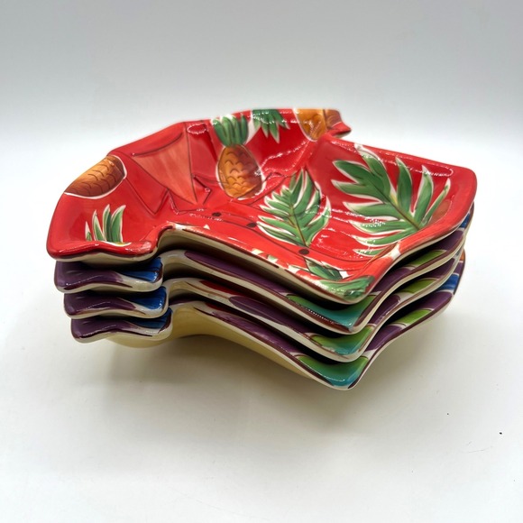 Clay Art Hawaiian Shirt Shaped Ceramic Trinket Dish Surfboard Pineapple Set of 4 - Picture 2 of 7